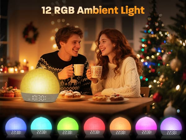 Wake Up Light Sunrise Alarm Clock, White Noise Sound Machine with 30 Soothing Sounds, Dimmable Night Lights, Sleep Aid, Snooze, Timer, Loud Alarm Clock for Heavy Sleepers Adults Kids, Ideal for Gift