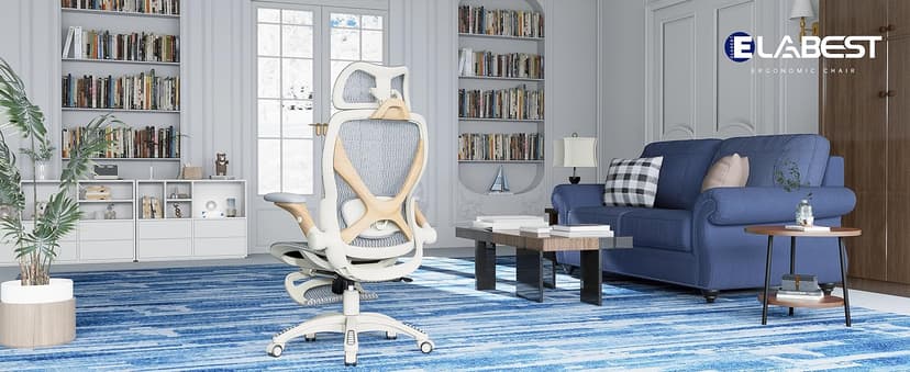 ELABEST X100 Ergonomic Office Chair with Footrest, Big and Tall Home Desk Chair with 5D Flip-Up Arms, Adjustable 3D Lumbar Support,High Back Rolling Computer Chair, Swivel Mesh Chairs (Foggy Morning)