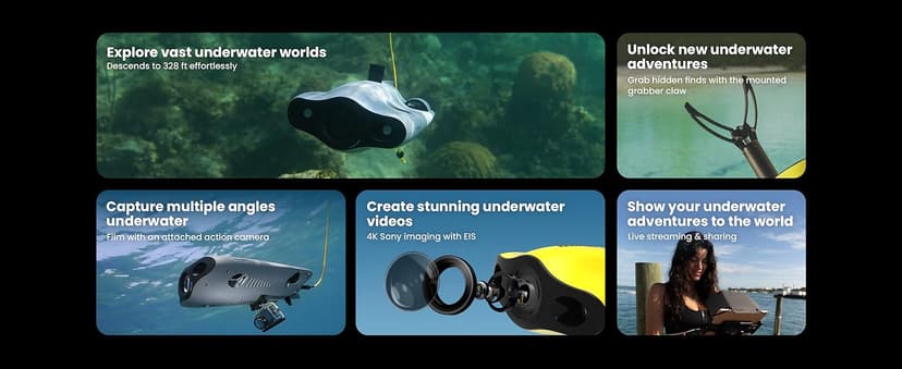 Underwater Drone, Mini S submarine drone with 4K+EIS Image Stabilization Camera for Real-Time Viewing Depth & Temperature Data, Direct-Connect Remote Controller, Dive to 330ft Underwater, Portable ROV