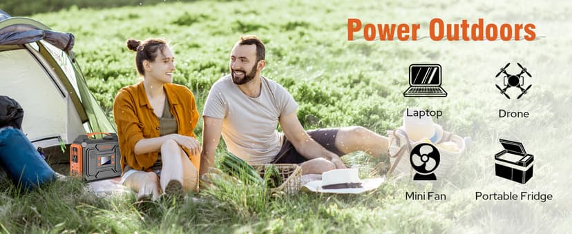 Portable Solar Generator, 300W Portable Power Station with Foldable 60W Solar Panel, 110V Pure Sine Wave 280Wh Lithium Battery Pack with USB DC AC Outlet for Home Use RV Van Outdoor Camping-Orange