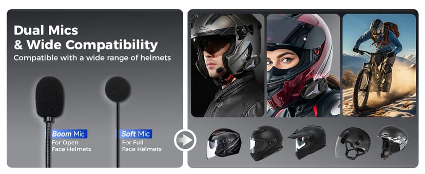 Moman Motorcycle Intercom, Group Intercom Communication Systems, FM, Hi-Fi Stereo, CVC Noise Cancellation, Waterproof BT5.1 Helmet Speaker Headset, 24 Riders Mesh Communicate(CPX 1 Pack)