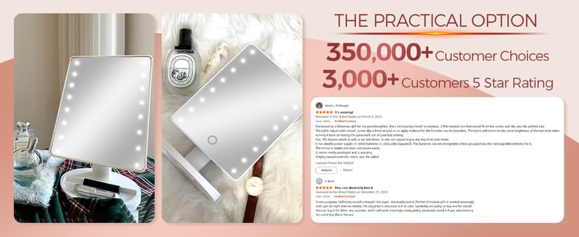 KOOKIN Lighted Vanity Makeup Mirror 16 Led Lights 180 Degree Rotation Lighted Mirror Touch Screen Adjusted Brightness Desk Mirrors USB Dual Supply Bathroom Beauty Cosmetic Mirrors (White)