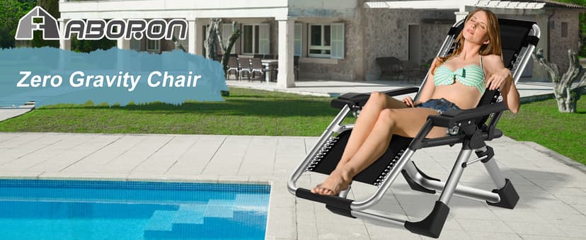 ABORON Upgrade Zero Gravity Chair/Armrest Mat,Premium Outdoor Lawn Folding Lounge Chairs,Sturdy Adjustable Reclining Patio Chairs with Removable Seating Cushion,Headrest & Tray