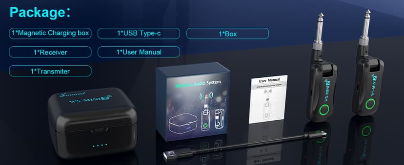 Sovvid Wireless Guitar System 2.4 GHz with Magnetic Charging Case Wireless Guitar Transmitter Receiver for Guitar Bass Electric Instruments