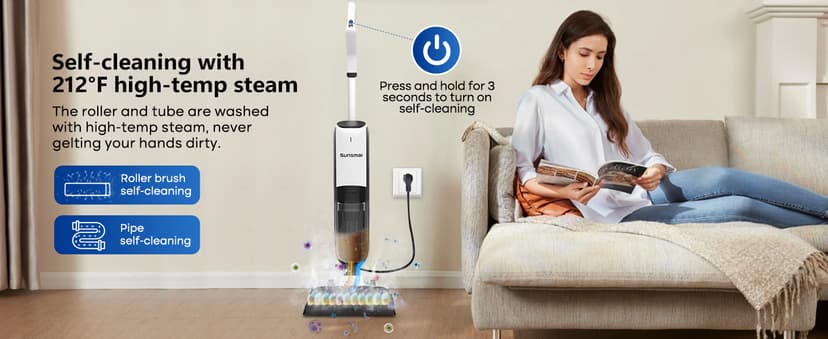 4-in-1 Steam Vacuum Mop Self-Cleaning Wet Dry Vacuum for Hardwood Floors Carpets 212°F High-Temperature Steam with LED Display