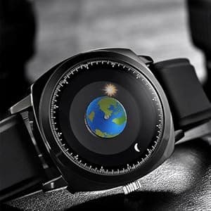 MINILUJIA Waterproof World Map Watches for Men Classic Earth Globe Moon Sun Rotating Eye-catching Cool Unique Mens Watches