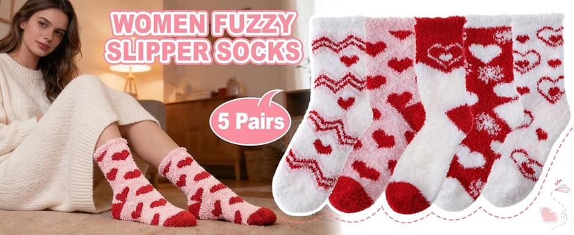 Womens Fuzzy Socks Warm Fluffy Cozy Winter Slipper Thick Fleece Heart Socks 5 Pairs B0DK1SNMFD