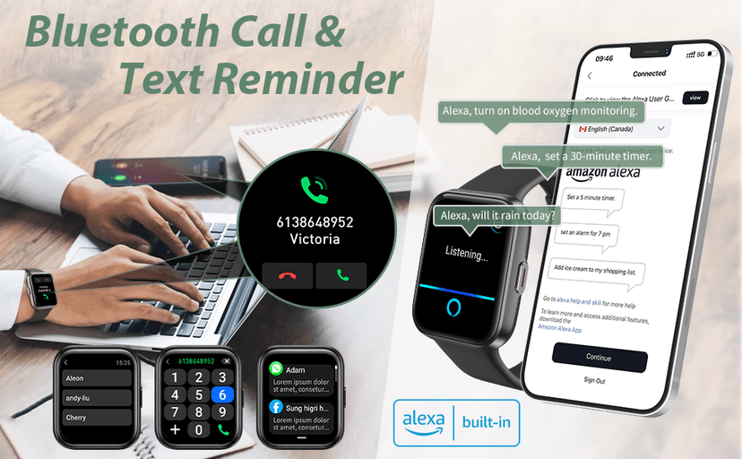 Tensky Smart Watch for Men/Women Android & iPhone, Alexa Built-in, 1.8" Touch Screen Fitness Tracker with Answer/Make Calls, 3ATM Waterproof Heart Rate/Sleep/SpO2 Monitor, Pedometer, 100+ Sport Modes