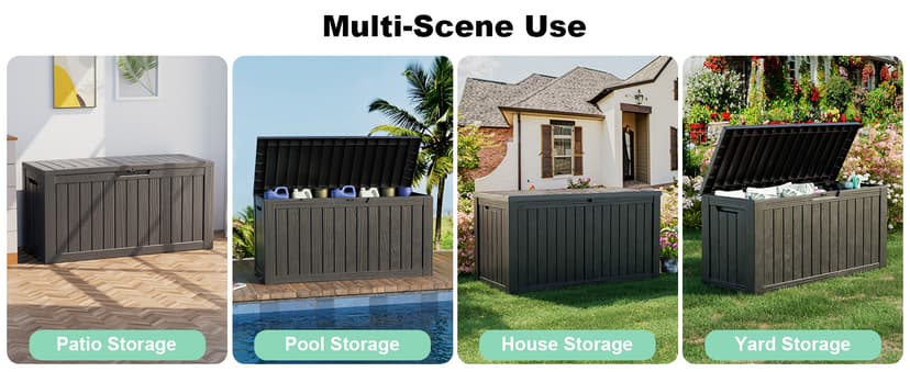 EasyUp 85 Gallon Outdoor Storage Box, Resin Waterproof UV-Resistant Deck Box, Reinforced Stability for Patio, Garden, and Poolside, Striped Black