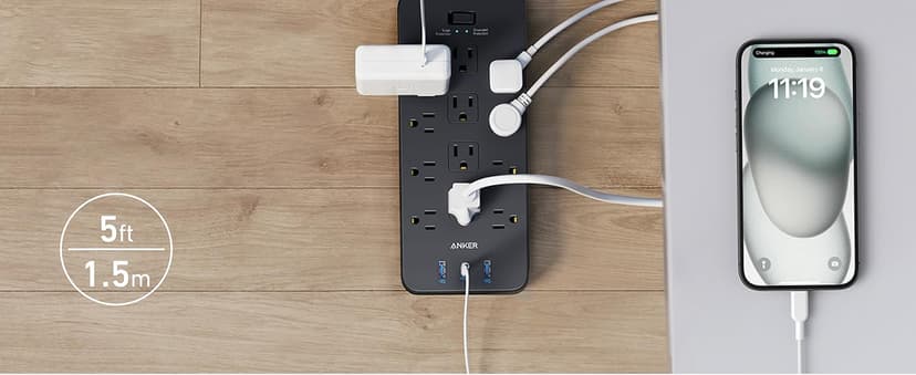 Anker Power Strip Surge Protector (2100J), 12 Outlets with 2 USB A and 1 USB C Port for Multiple Devices, 5ft Extension Cord, 20W Power Delivery Charging for Home, Office, Dorm Essential, TUV Listed