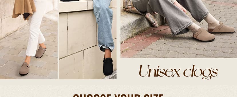 ODOLY Genuine Suede Clogs for Women Men Soft Cork Footbed Leather Mules Comfort Potato Shoes with Arch Support