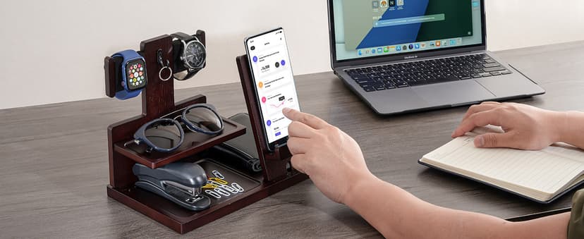 ProCase Gifts for Dad, Wood Phone Docking Station for Men, Dad Gifts From Daughter Son, Mens Nightstand Organizer, Anniversary Birthday Gifts for Dad Father Husband Him -Espresso (Engraved Word)