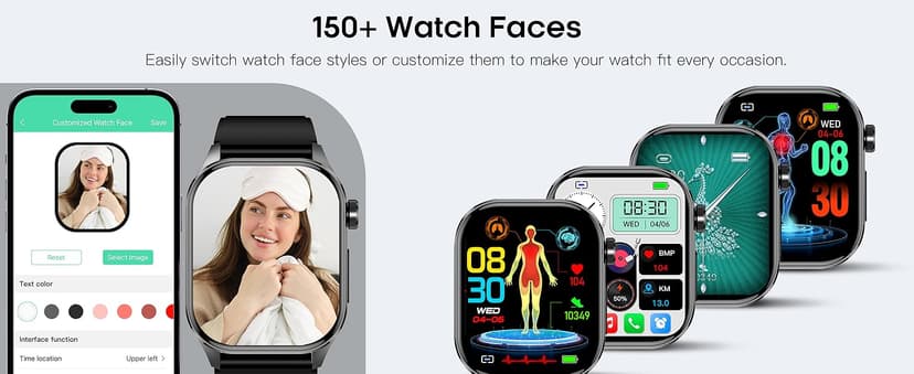 Advanced Health Smartwatch for Women Men with Real-Time Monitoring of Heart Rate, Blood Oxygen, Body Temperature, Blood Pressure, Sleep Auality and Stress Levels.Always-On Display, for Android & iOS