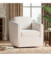 COLAMY Modern Wingback Living Room Chair, Upholstered Fabric Accent Armchair, Single Sofa Chair with Lounge Seat and Wood Legs for Office/Bedroom/Reading Spaces, Beige