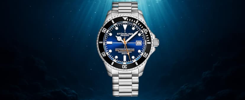 Stuhrling Original Men's Dive Watch, Swiss Movement, Stainless Steel, Blue Dial, Stainless Steel Bracelet, 100M Water Resistant