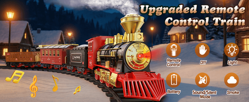 Hot Bee Train Set - Train Toys with Remote Control Trains for Boys with Smokes, Lights and Sound,Toy Train Set for Under Christmas Tree, Toddler Model Trains for 3 4 5 6 7 8+ Years Old Kids