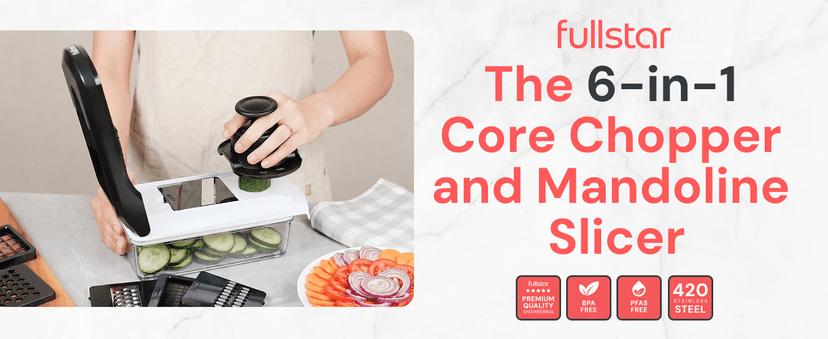 Multi-Blade Veggie Slicer, 5-Cup Container Food Chopper, Julienne Grater Dicer, Dishwasher Safe Kitchen Gadgets & Essentials Fullstar Pro Core Vegetable Chopper & Mandoline Slicer, 6-in-1 Kitchen Tool B0BHSXFTGH