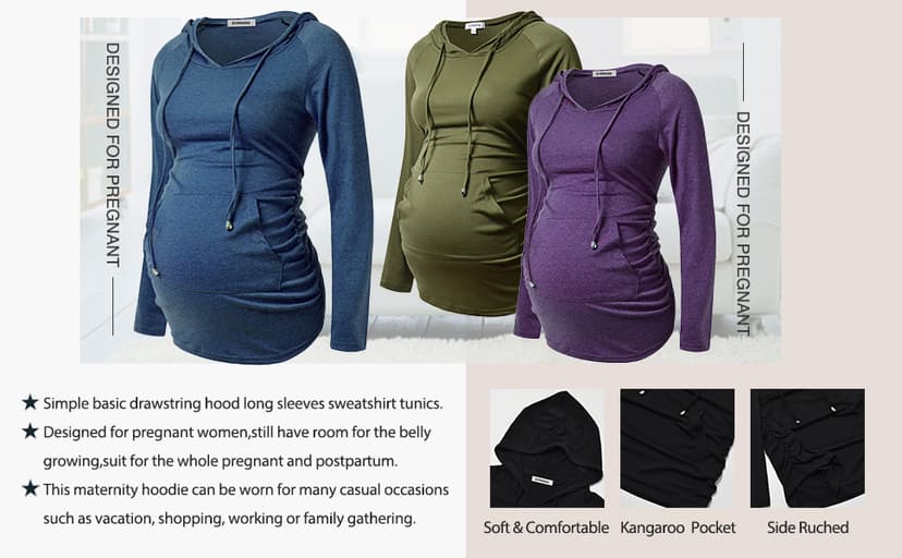 GINKANA Maternity Hoodie Long Sleeves Shirts Casual Maternity Top Pregnancy Sweatshirt Casual Clothes
