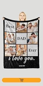 Personalized Dad Gifts for Fathers Day, Custom Fathers Day Gift from Daughter Son Kids, Customized Dad Gifts for Husband from Wife, Unique Best Dad Picture Frame with Your Photos
