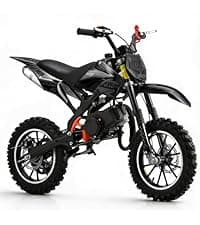 50cc Kids Dirt Bike, 2-Stroke Gas Powered Mini Motorcycle Up to 40MPH, Off-Road Dirt Bike for Kids 8-14 with Front Rear Disc Brakes, Double Shock Absorption (Black)
