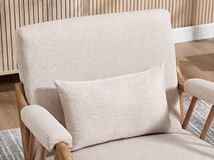 IOMOR Mid Century Modern Accent Chair with Solid Wood Frame Linen Fabric, Upholstered Living Room Chairs with Lumbar Cushion Padded Arms, Reading Armchair for Bedroom (1, Warm Beige)