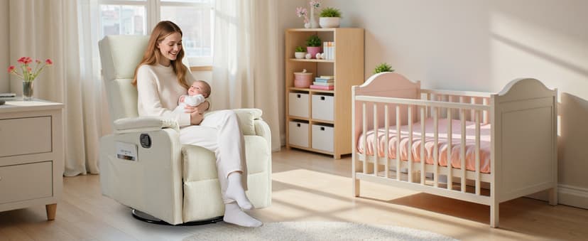 Korser Recliner Chair, Swivel Rocking Recliner Chair for Adults, Glider Rocking Chair, Small Nursery Chair Recliner for Living Room, Reclining Chair with Modern-Designed Armrests, Chenille, Beige