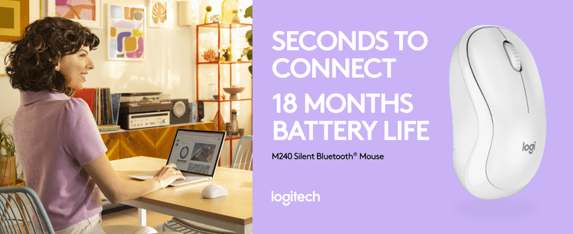 Logitech M240 Silent Bluetooth Mouse, Wireless, Compact, Portable, Smooth Tracking, 18-Month Battery, for Windows, macOS, ChromeOS, Compatible with PC, Mac, Laptop, Tablets - Off White