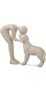 abstract sculpture celebrating the bond between person and pet. Intimate head-to-head Touching memory keepsake for dog lovers Abstract Person and Dog Head-to-Head Figurine Sandstone B0D9JVYT9V