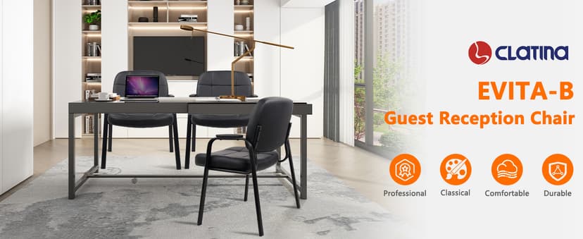 CLATINA Big & Tall 500 lbs Waiting Room Guest Chair, Leather Office Reception Chair No Wheels with Padded Arms for Elderly Home Desk Conference Room Lobby Side Salon Clinic, Black(4 Pack)