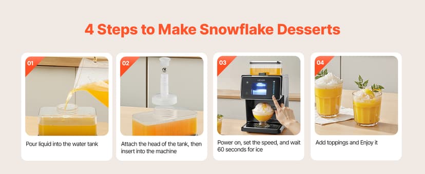 VEVOR Snowflake Ice Machine, 44LBS/24H Snowflake Ice Maker, Ice Shaver Machine with Stainless Steel Blade, Electric Snow Cone Maker with 0.2 Gal Tank, 60S Fast Pre-Cooling, for Home & Small Gatherings