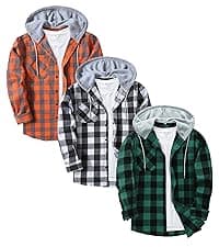 Big Tall, with Pocket, Adjustable Cuffs, Machine Wash, Business,Work, Office, Vacation, Graduation, Wedding, Party, Daily ZITY Men's Flannel Hoodie Shirts Casual Button Down Long Sleeve Plaid Shirt B0BB2JC2QX