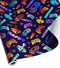 17 inch X 33 feet, Gridlines Design, Recycled, Holiday BIOBROWN Kraft Birthday Wrapping Paper Colorful Text Happy Birthday Design B0BLSML9G3
