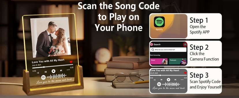 Custom Spotify Plaque-Personalized Picture Frames with Night Light,Music Plaque Frame,Personalized Anniversary Birthday Gifts for Women Men Girlfriend Boyfriend Couples
