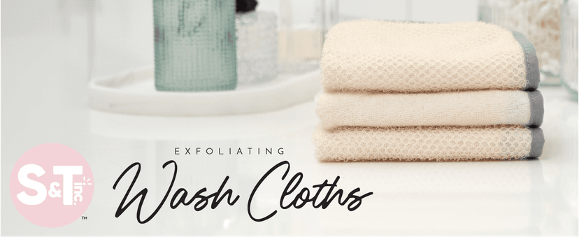 S&T INC. Exfoliating Washcloths, Dual Sided for Face and Body Scrub Towel, 9.9 Inch x 9.9 Inch, Cream, 3 Pack