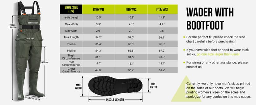 HUNTSEN Fishing Waders for Men Women - 2-Ply Nylon/PVC Waterproof Hunting Chest Waders with Boot Hanger&Phone Case, Size10-12