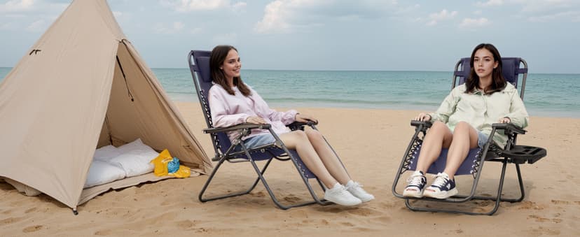 Homall Zero Gravity Chair Patio Folding Lawn Outdoor Lounge Gravity Camp Reclining Lounge Chair with Cup Holder Pillows for Poolside Backyard and Beach Set of 2 (Blue)