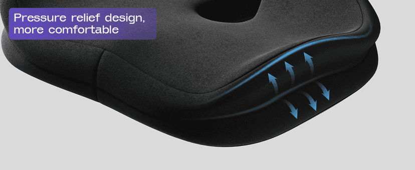 ZZ-WELL Seat Cushions for Office Chairs - Patented Coccyx Cushion for Tailbone Pain - 21.2" W x 16.5" L Memory Foam Extra Large Seat Cushion, Removable & Machine Washable Cover (Black)