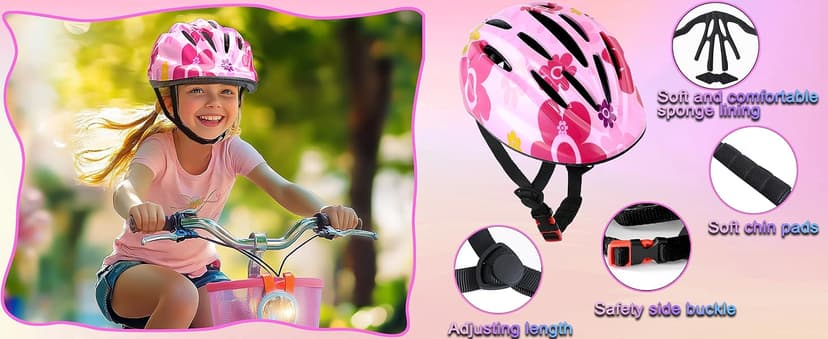 Lamsion Kids Helmet Adjustable with Sports Protective Gear Set Knee Elbow Wrist Pads for Toddler Ages 3 to 8 Years Old Boys Girls Cycling Skating Scooter Helmet