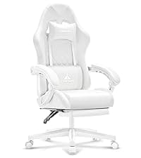 White Gaming Chair,Ergonomic Massage Computer Office Desk Chair with Footrest,Pocket Spring Cushion,Reclining Leather Adjustable Gamer Chair with Headrest and Lumbar Support,White