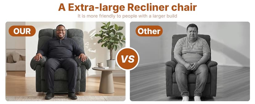 Comfy Recliner Chair for Elderly Seniors Adults, Overstuffed Manual Recliner, Ergonomic Back Pain Relief w/Pockets, Reading Apt Bedroom Living Room, Birthday Gift, Camel