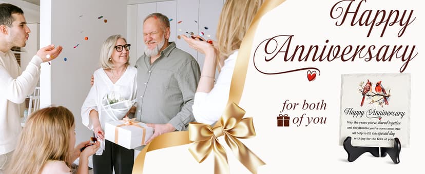 LukieJac Anniversary Couples Gifts - Cardinal Ceramic Plaque - Happy Anniversary Presents for Couples - Romantic Wedding Celebrate Keepsake Desk Decorations Christmas Gift