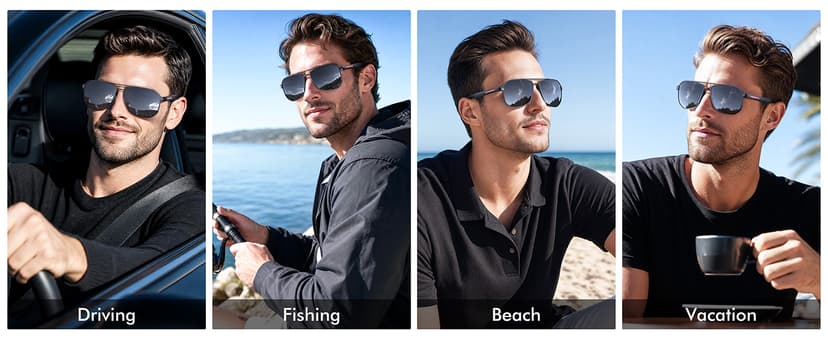 LUENX Aviator Sunglasses for Men Square Polarized Polygon Lens - UV 400 Protection with Accessories 61MM Driving Outdoor