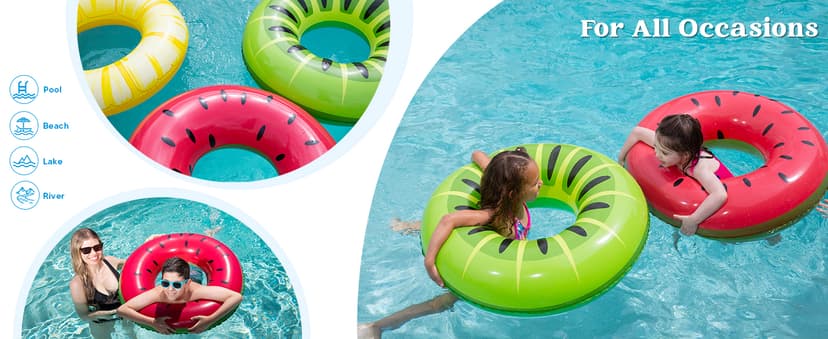 JOYIN Inflatable Swim Tube Raft (3 pack) with Summer Fruits Painting, Pool Toys for Swimming Pool Party Decorations