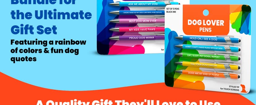 Funny Dog Mom Gift Pen Set – 5 Black Ink Ballpoint Pens with Stylus Tips & Durable Metal Barrels with Hilarious Doggy Quotes – Cute Dog Mom Gift for Women, Fur Mamas, Rescue Lovers, Friends