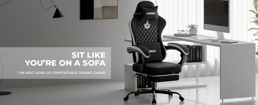 Gaming Chair with Massage,Ergonomic PC Gaming Chair Computer Chairs with Footrest Comfortable Headrest and Lumbar Support, High Back Blackwhite