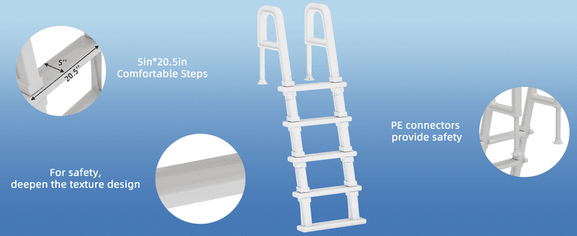 Pool Ladder, 5-Step Pool Stairs with Double Handrails and Non-Slip Steps for 47“-54” Above Ground and In-Ground Pools, White