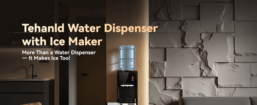 Tehanld Water Dispenser with Ice Maker, 4-in-1 Top Loading Water Cooler with Hot, Cold & Room Temp Water, 35lbs/Day Fast Ice Making, Child Safety Lock, Fits 2-5 Gallon Bottles for Home & Office
