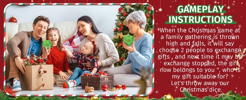 Santa Swap Gift Exchange Dice, 3 * 3in Exchange Gifts Family Game, Christmas Stocking Stuffers Gift Exchange Dice Games for Boys and Girls, Gifts for Xmas, Birthday, Party and Family Night, Holiday