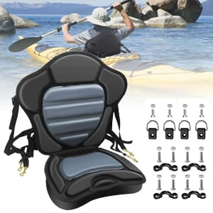 Kayak Seat Deluxe Padded Fishing Boat Seat Deluxe Sit-On-Top Canoe Seat Cushioned - Comfortable Backrest Support Universal Sit with Adjustable Back Strap Detachable Storage Bag