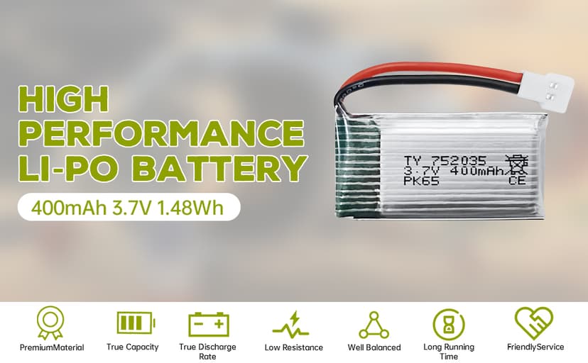 5PCS 3.7V 400mAh Lithium Battery with 5 in 1 Charger for SYMA Q11 H99W H31 H6C H98 AT-96 TR-C385 TR-P51 TR-F22 Quadcopter Spare Parts Aircraft Model Drone Battery (Black)